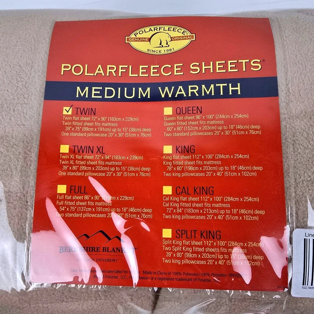 Berkshire Blanket Polar Fleece Sheets Twin Linen Tan Medium Warmth 3pc Set